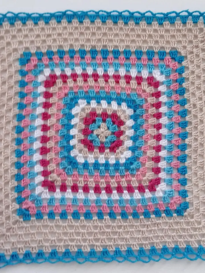 Miniature Square Blanket with Turquoise Stripes