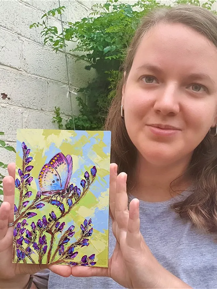 Lavender Painting Butterfly Original Art Floral Wall Art Flower Painting Small