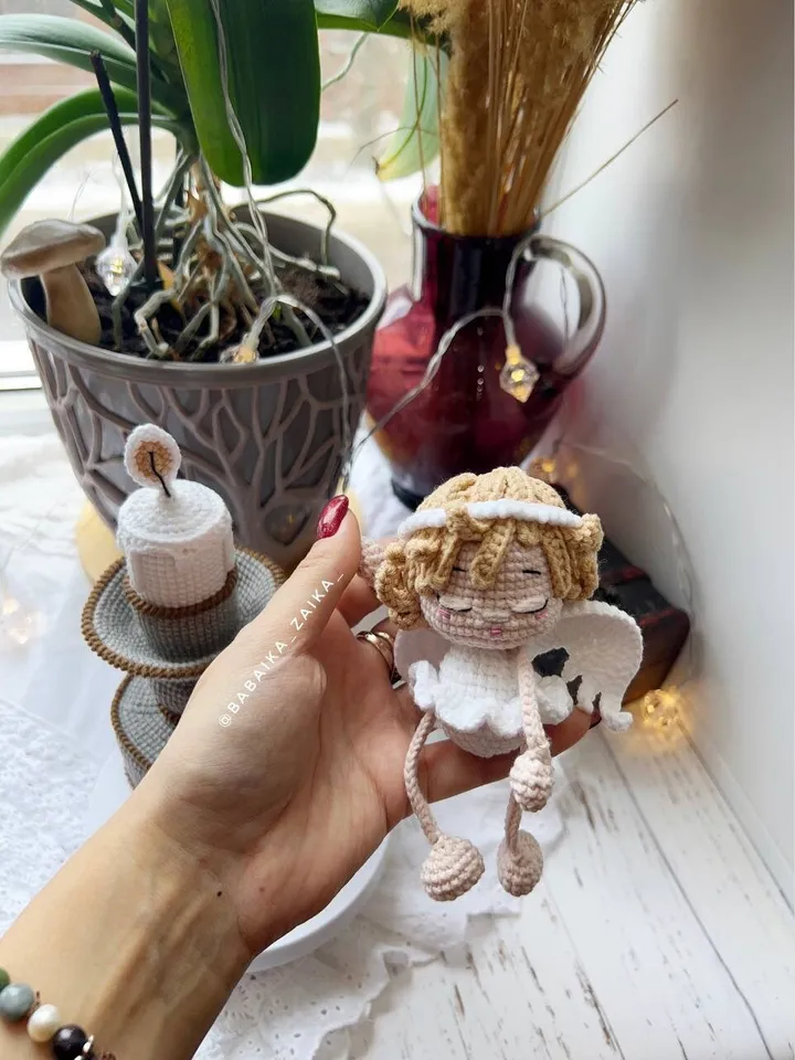 PDF Angel with Candelabrum Crochet Pattern, Amigurumi Angel Pattern Candle Pattern, Crochet holder with candle, Angel doll, Amigurumi decor