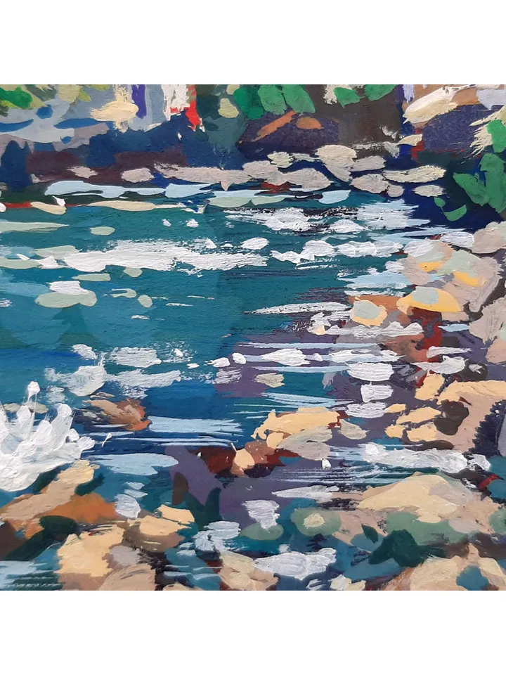 Harbour Sea Breeze Painting 5x7" ORIGINAL ART Impressionist Gouache Small Artwork Signed by artist Marina Chuchko