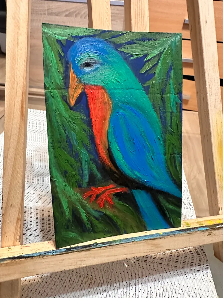 Oil Painting Parrot Birds Tropical Landscape Nature Miniature Cardboard 6x4 inch 15x10 cm Wall Decor