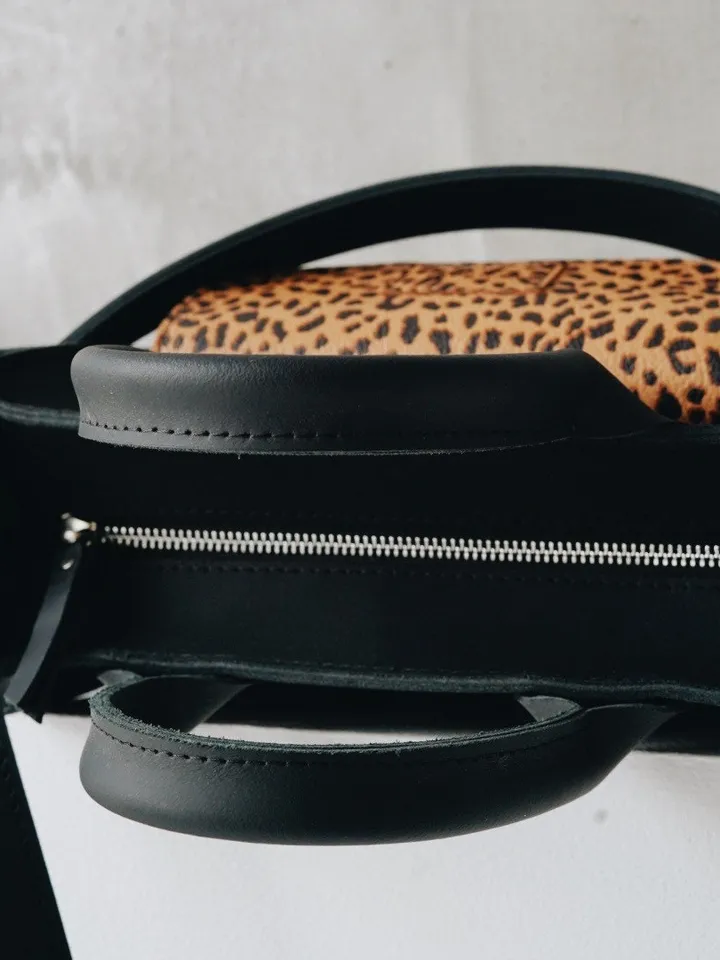 Women leather tote bag, Black shoulder bag, Animal tote bag, Gift for her, Black leather bag