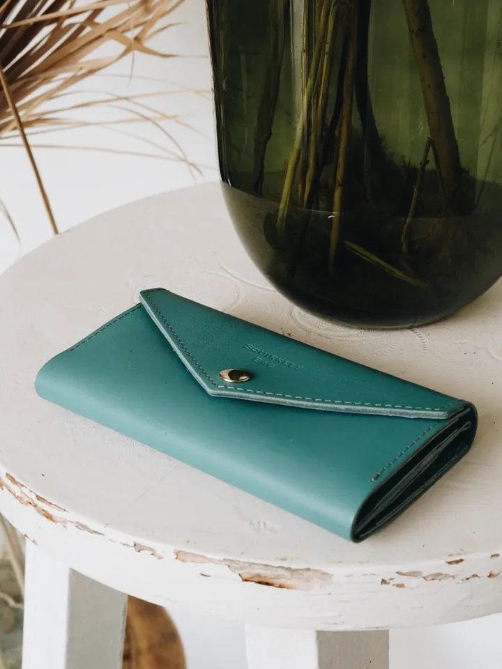 Blue leather wallet woman, minimalist wallet, Gifts for her