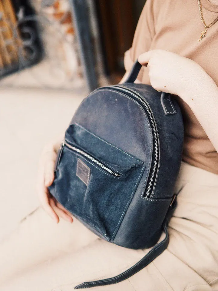 Dark Pink Campus Leather Backpack Simple backpack Small Women’s Backpack Crimson backpack Mini backpack Minimalist backpack Gift for Her