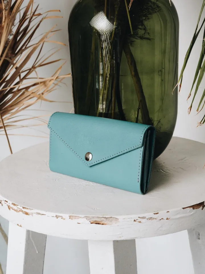 Blue leather wallet woman, minimalist wallet, Gifts for her