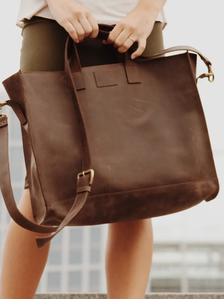 Brown Leather Bag Laptop bag Women Tote bag personnalisable Minimal leather shoulder bag Computer bag Tote bag vierge Mother’s Day gift