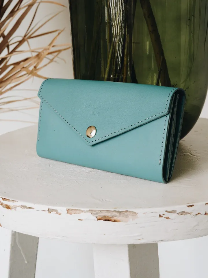 Blue leather wallet woman, minimalist wallet, Gifts for her