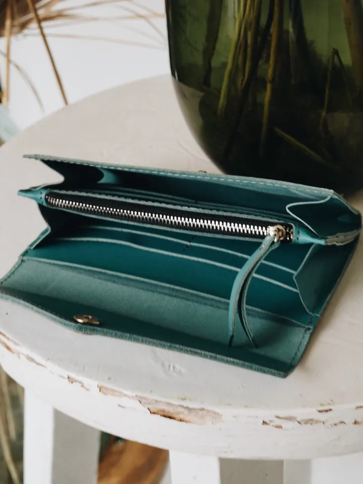 Blue leather wallet woman, minimalist wallet, Gifts for her