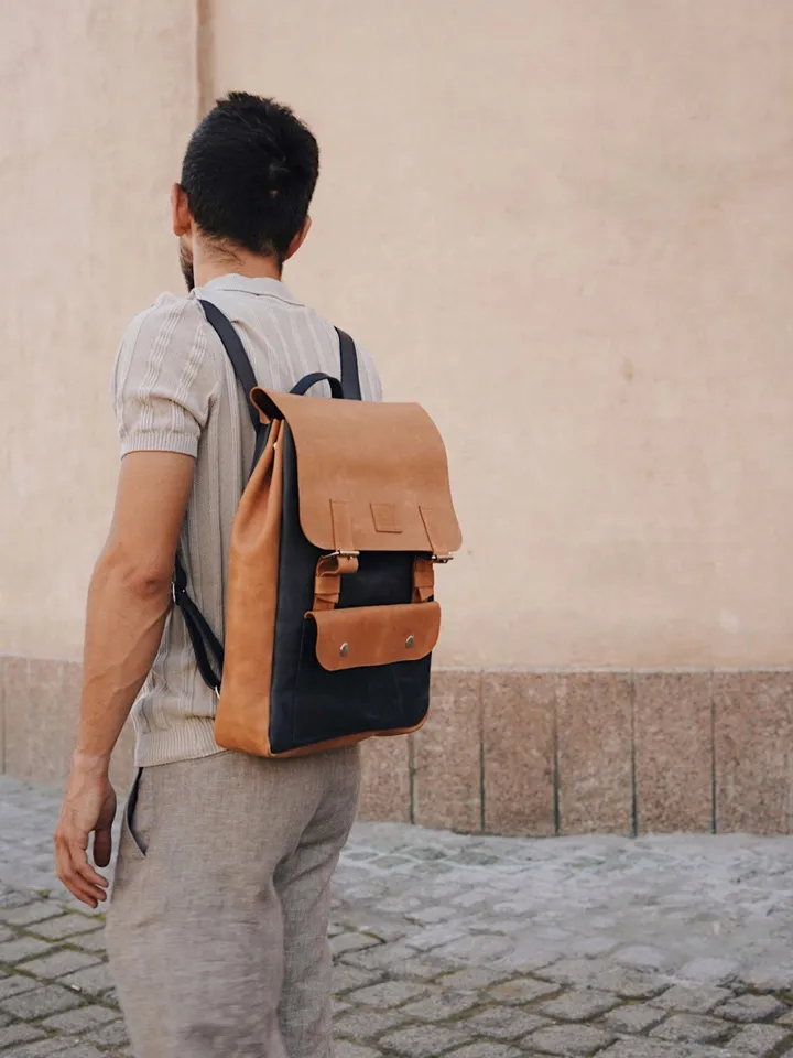 Waxed Leather Backpack Large size Backpack Rucksack Laptop Backpack Travel Backpack Unisex School Backpacking Gift for Him Gift for Men’s