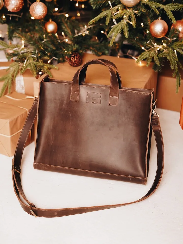Brown Leather Bag, Messenger bag, Tote bag vierge, Minimal leather shoulder bag, Computer bag