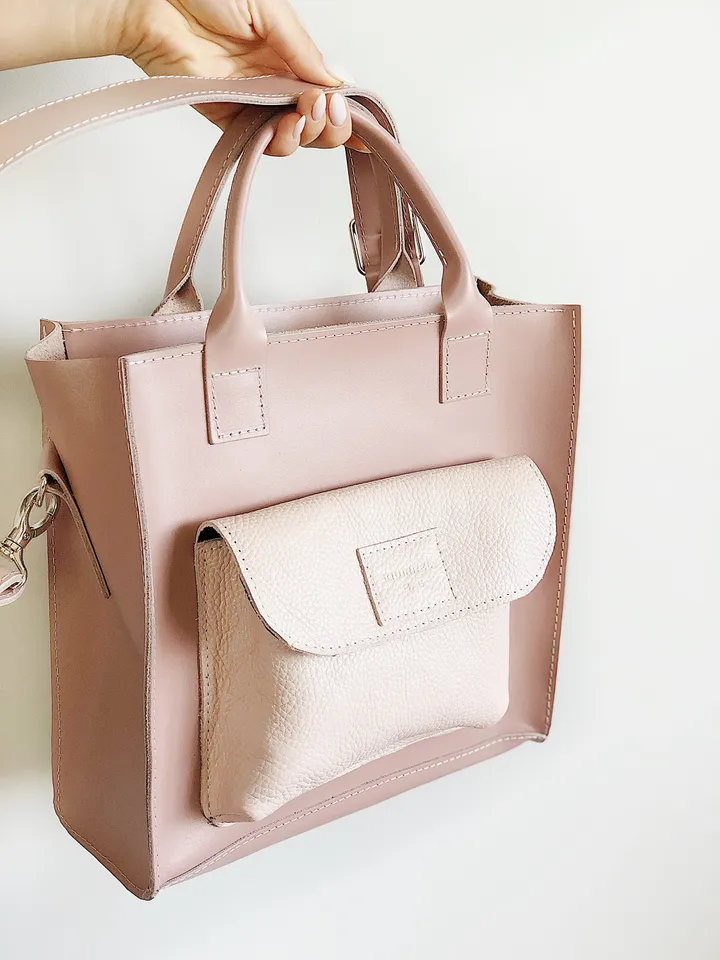 Tote bag leather, dusty pink woman bag, pink shoulder bag, overnight bag, genuine leather bag, womens pink bag, leather tote, large tote