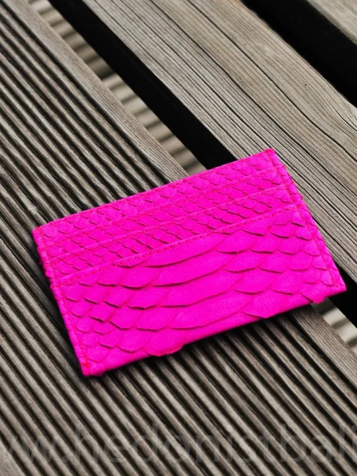 Genuine python skin creditcards holder/business cads holder bright fuchsia | wallet small |gift idea exotic python skin leather card holder
