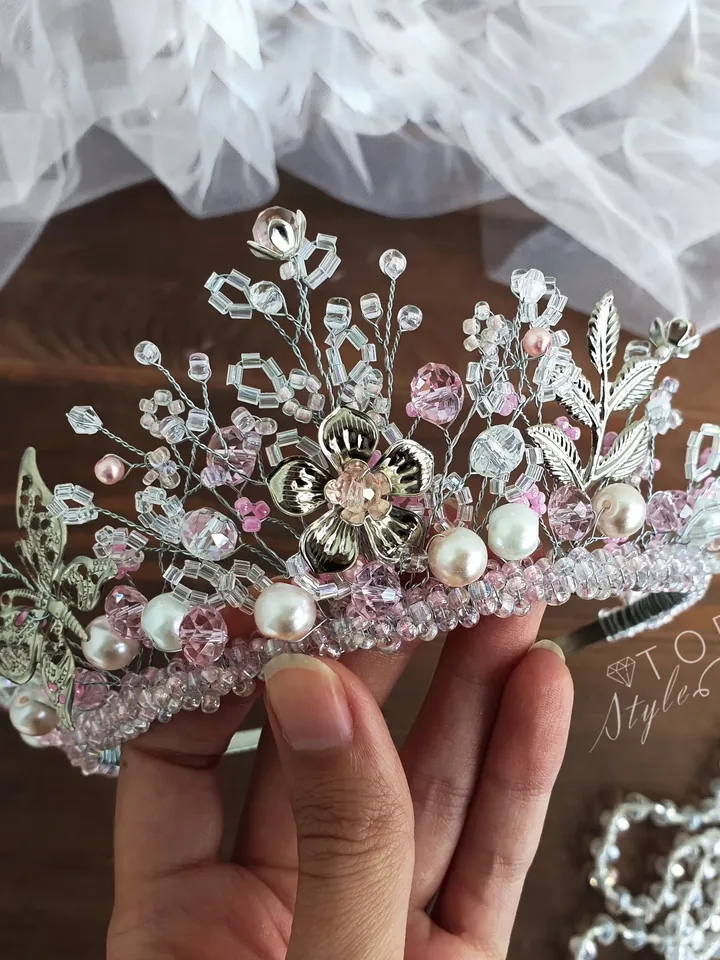 Elven tiara,White Crown,Children crown,Baby tiata, Flower crown, Baby crown,Woodland crown,Pink crown, Flower headpiece
