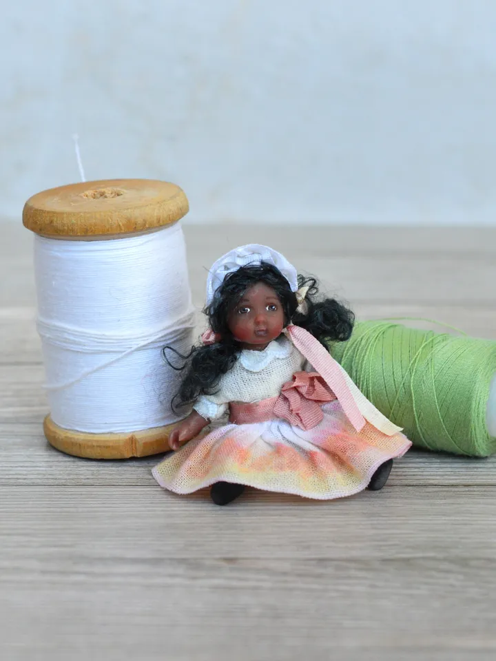 Miniature doll in 24th scales. Handmade doll toy. Miniature for dollhouse.