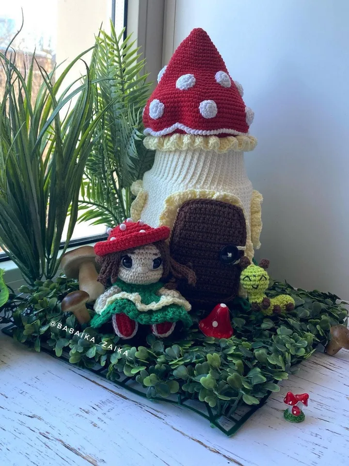 PDF Amanita House, Mushroom amigurumi pattern, Amanita ornament Mushroom House, Crochet decoration, Doll Pattern, Doll House