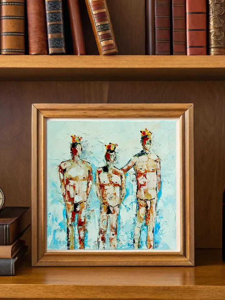 Crown Prince Painting On Canvas Male Bodies Impasto Original Canvas Art Gay Naive Style Artwork 12 by 12 iGifts for Him by ArtProkopaloSv