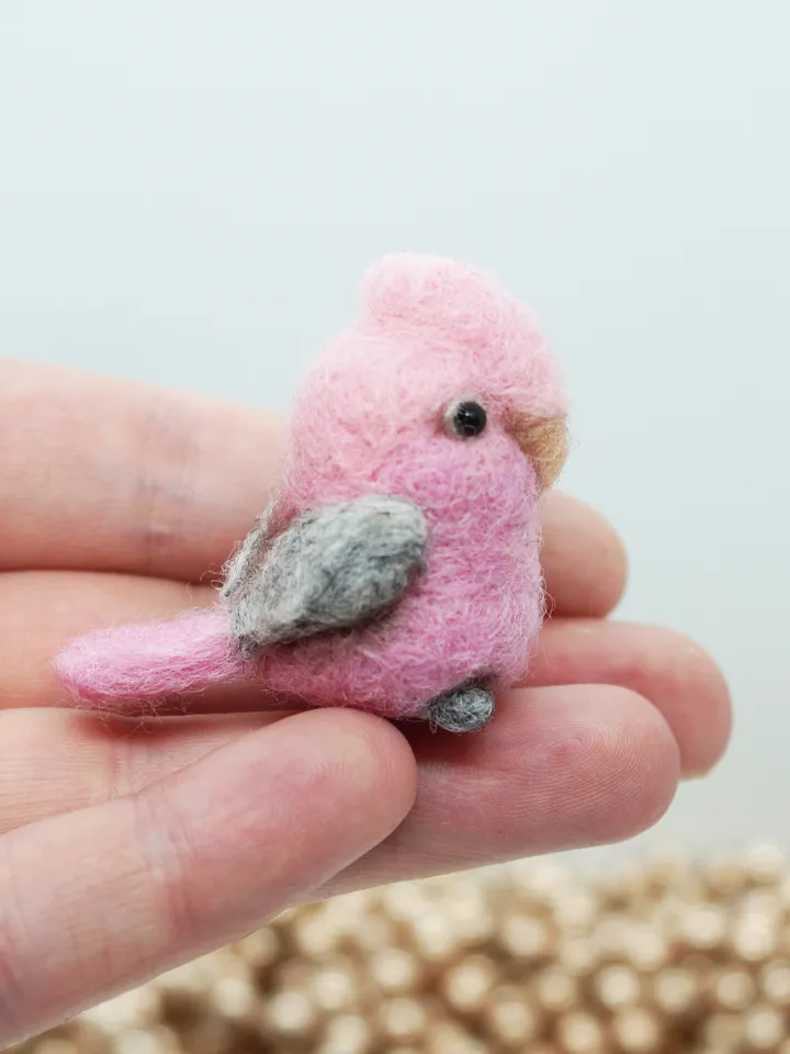 Miniature needle felted galah, cute bird, needle felted cockatoo, pink cockatoo, made to order