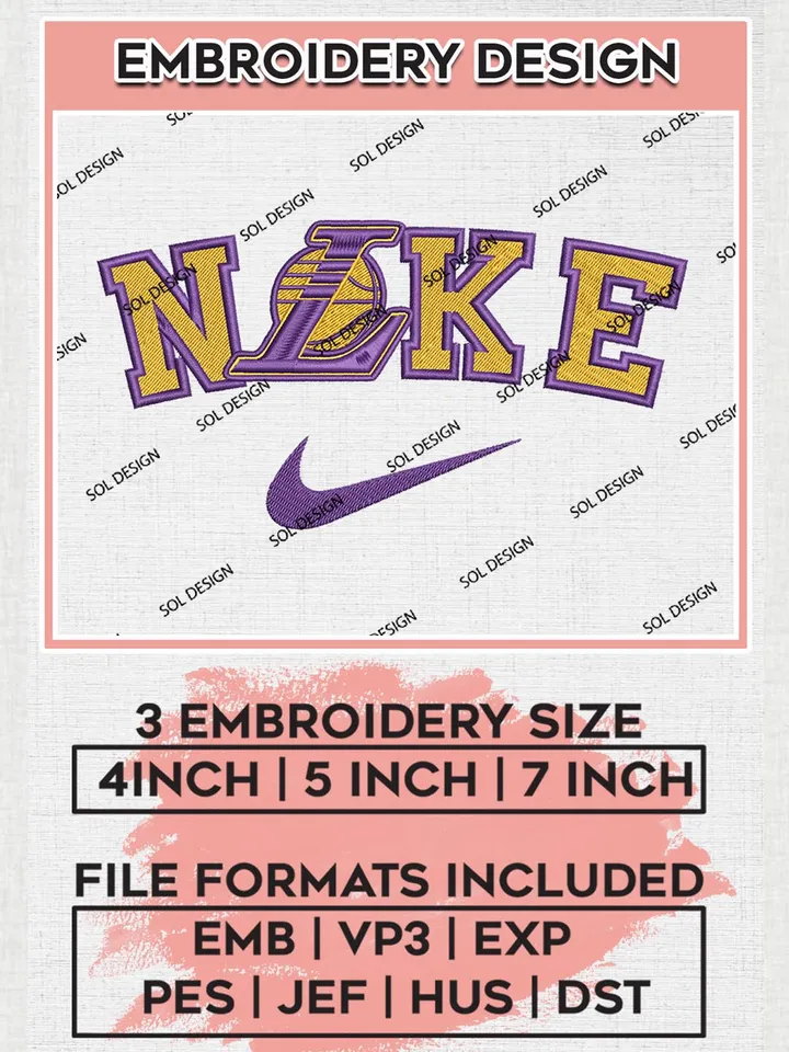 Nike Los Angeles Lakers Machine Embroidery Designs, NBA Los Angeles Lakers Embroidery Design Files, NBA Lakers Logo, NBA Machine Embroidery Designs, NBA Embroidery Designs, Digital Download