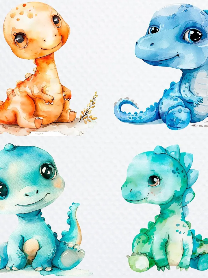 24 Cartoon Dinosaur PNG Bundle, Baby Dinosaur Watercolor clipart for sublimation, High Quality PNGs, Digital Paper craft, junk journals