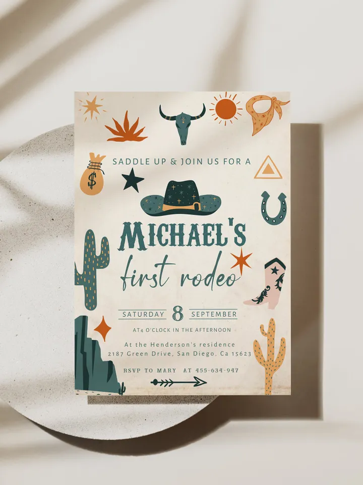 First Rodeo Birthday Invitation; Southwest Birthday invite; Ranch Birthday Invitation Template; DIY Cowboy Birthday Invitation Printable