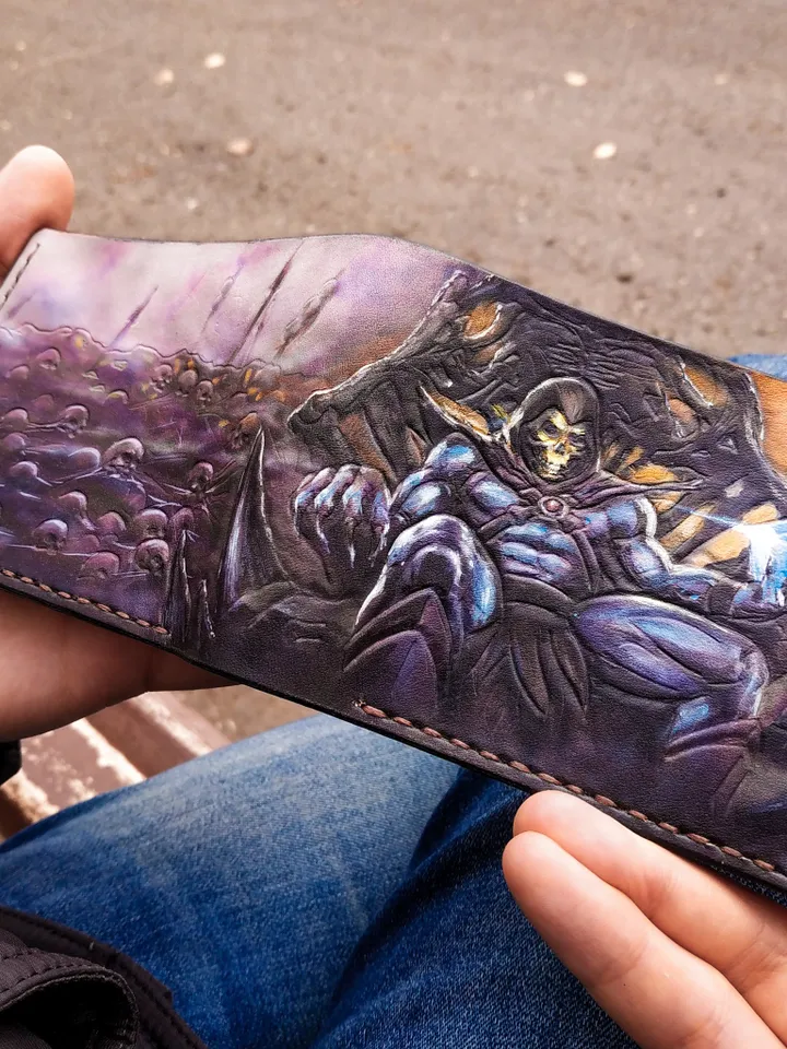 Skeletor Leather Wallet, He-man inspired Personalized Embossing Handmade Wallet, Skull leather wallet men women, Skeleton wallet gift gifts