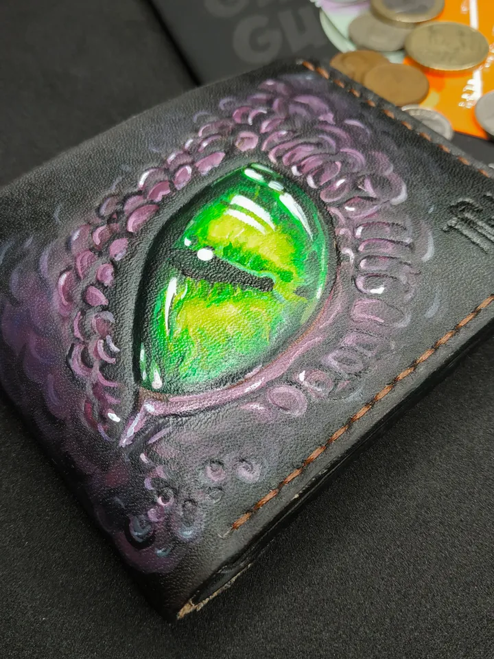 Dragon Wallet, Personalized Leather Custom Mens & Womens Bifold handmade Hand painted wallet, Engraved Unique wallet for men and women