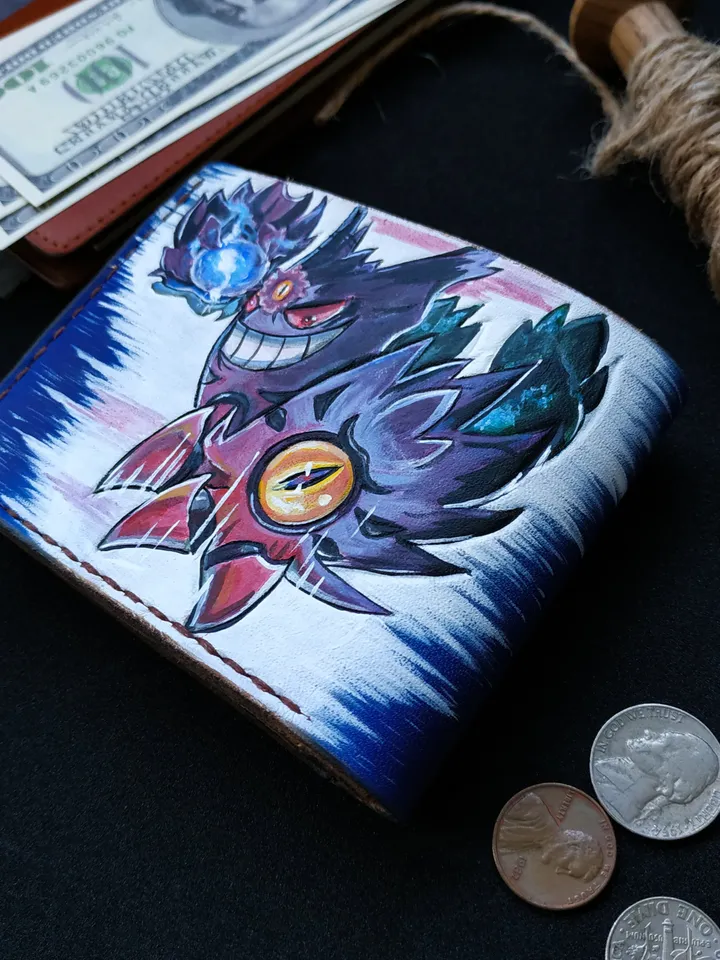 Gengar, Haunter, Gastly Pokemon Leather Wallet, manga wallet, anime wallet men women, Cartoon Wallet, Pesonalized Geek Gift Gifts him