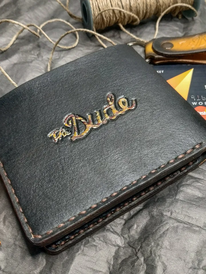 The Dude Lebowski Personalized Leather Wallet, Hand Painted Embossed Custom wallet Initials, The Big Lebowski Gift, Gift for men man women