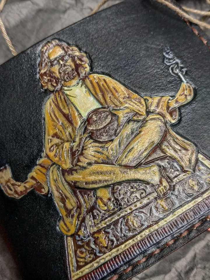 The Dude Lebowski Personalized Leather Wallet, Hand Painted Embossed Custom wallet Initials, The Big Lebowski Gift, Gift for men man women