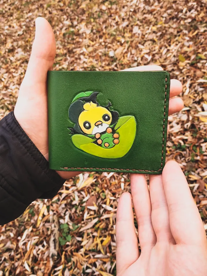Pokemon Go Leather Wallet | Personalized Mens Wallet Men Women, Sewaddle, Squirtle, Boyfriend Wallets, Geek Gift for him her, ID Card Wallet