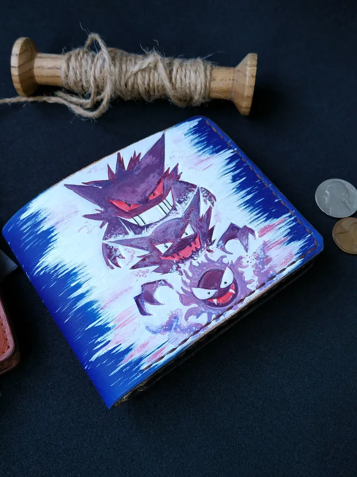 Gengar, Haunter, Gastly Pokemon Leather Wallet, manga wallet, anime wallet men women, Cartoon Wallet, Pesonalized Geek Gift Gifts him