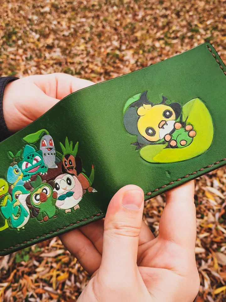 Pokemon Go Leather Wallet | Personalized Mens Wallet Men Women, Sewaddle, Squirtle, Boyfriend Wallets, Geek Gift for him her, ID Card Wallet