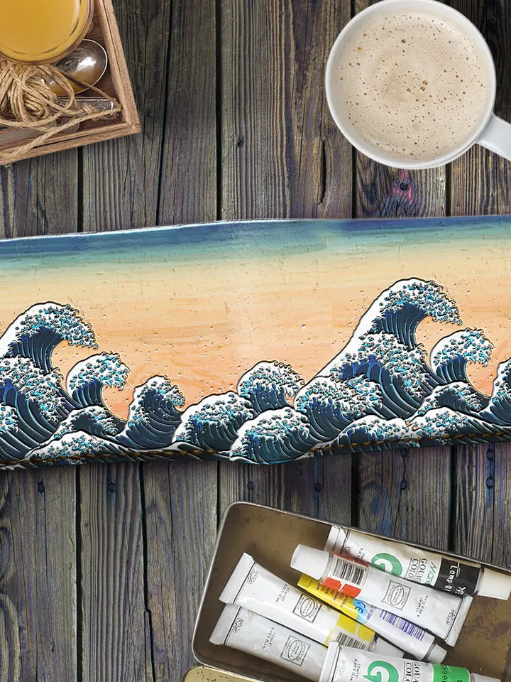 Handcrafted Leather Wallet - Great Wave off Kanagawa - Japan Wave Wallet, Personalized Engraved Embossing Custom Wallet Men, Wallet Men Son