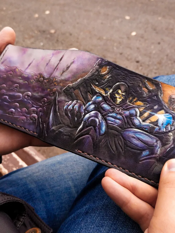 Skeletor Leather Wallet, He-man inspired Personalized Embossing Handmade Wallet, Skull leather wallet men women, Skeleton wallet gift gifts