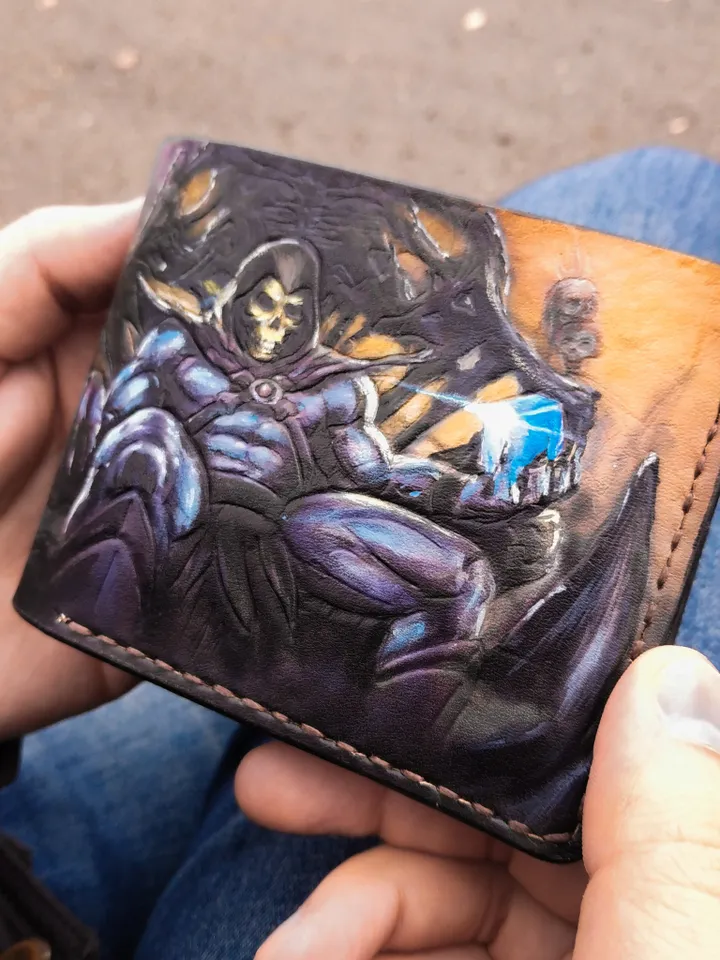 Skeletor Leather Wallet, He-man inspired Personalized Embossing Handmade Wallet, Skull leather wallet men women, Skeleton wallet gift gifts