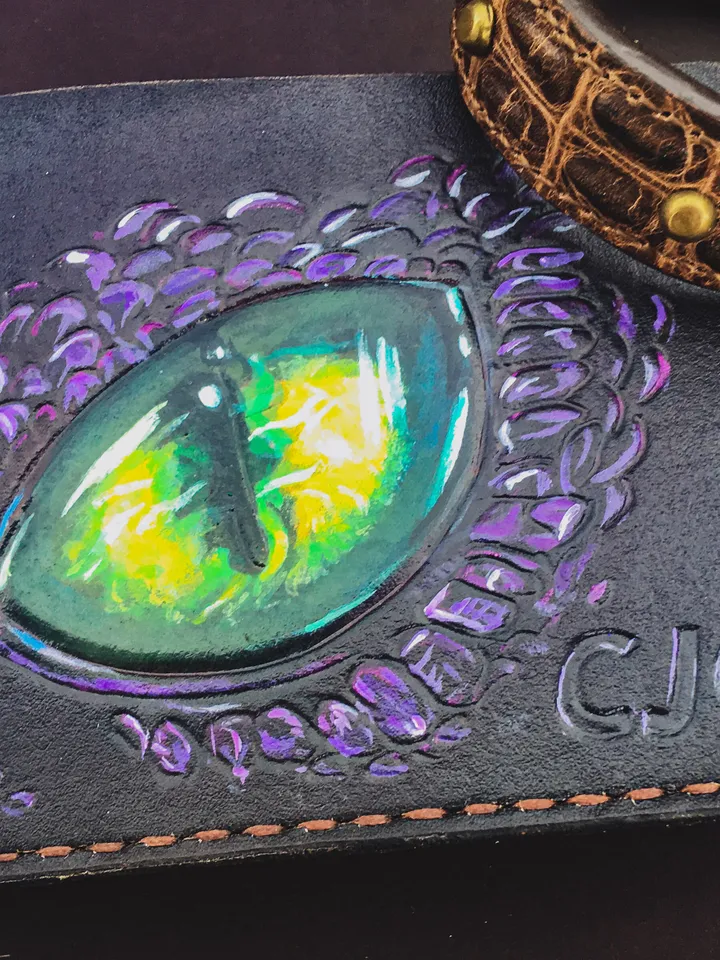 Dragon Wallet, Personalized Leather Custom Mens & Womens Bifold handmade Hand painted wallet, Engraved Unique wallet for men and women