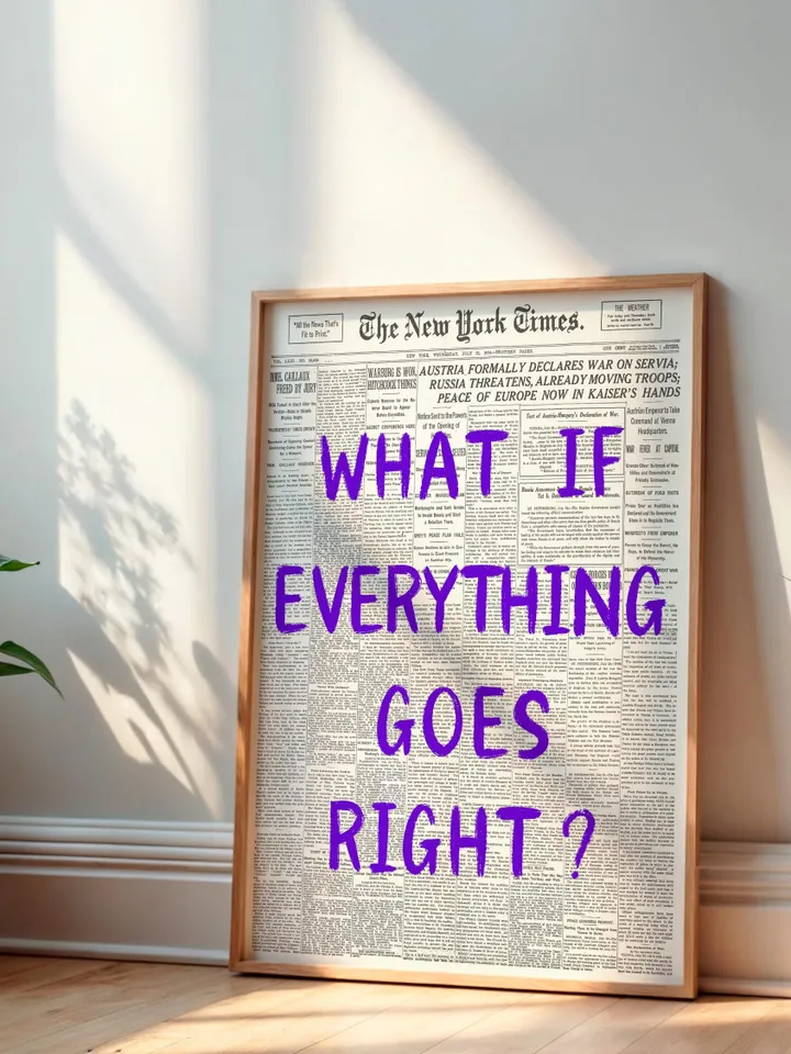 What If everything goes right Retro Newspaper Print, Trendy Wall Art, Typography Poster, Purple Aesthetic, Printable Wall Art, Digital Print