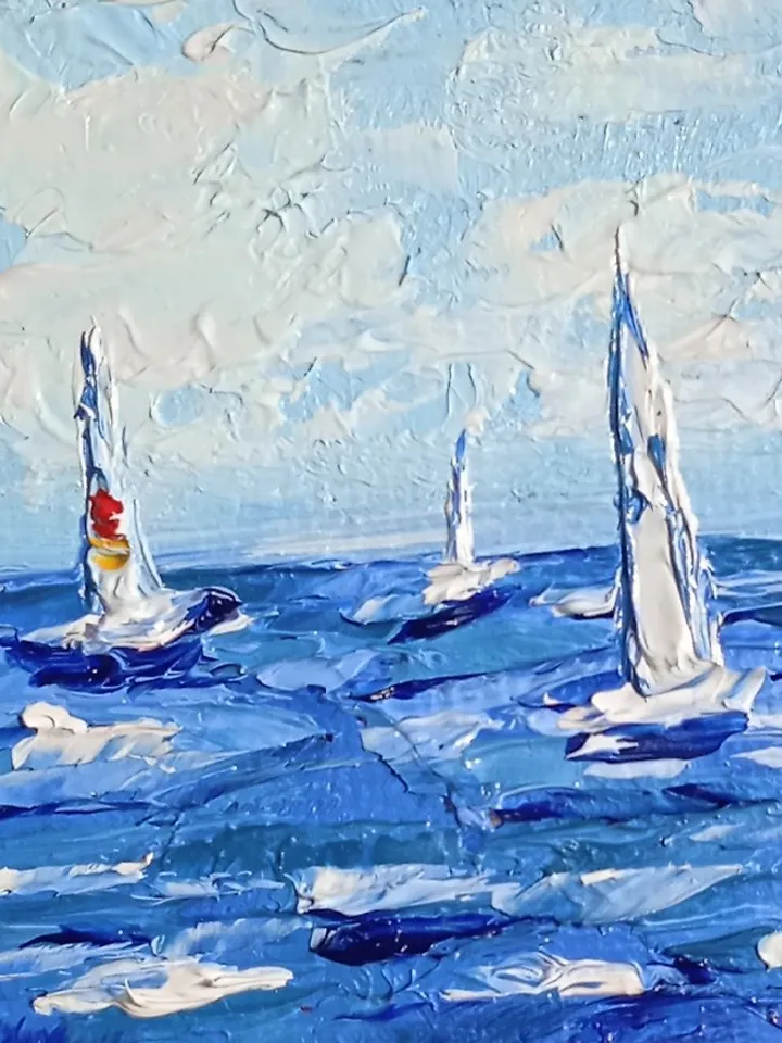 Miniature original oil painting seascape Sea regatta painting in dollhouse