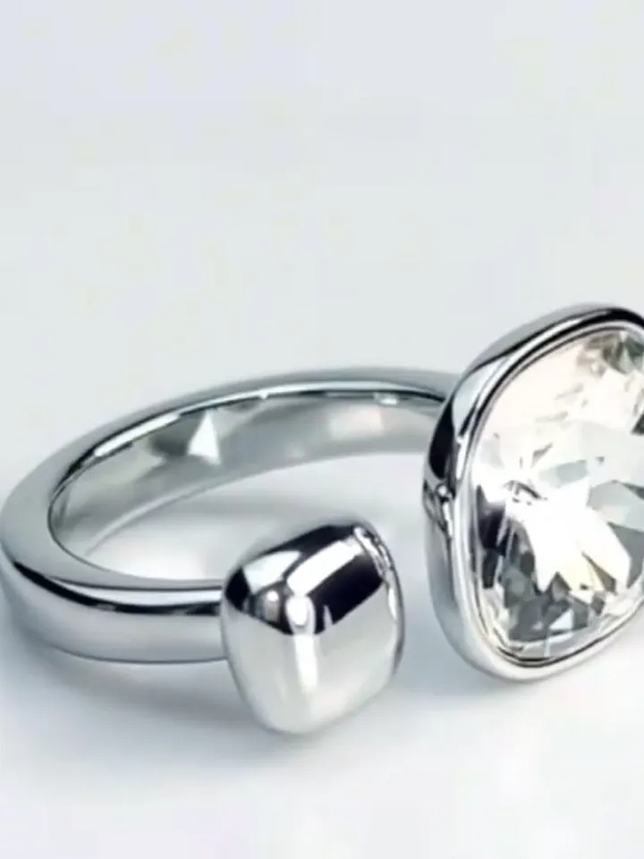 Silver ring with white crystal stone for women, one size adjustable 16-20