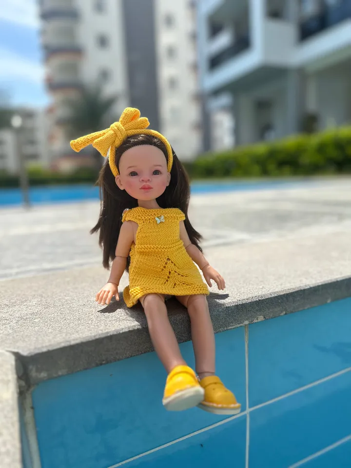 Paola Reina Doll 4 ITEMS Set: Exclusive Handmade Outfit - Summer Dress, Beret, Headband, Crocs