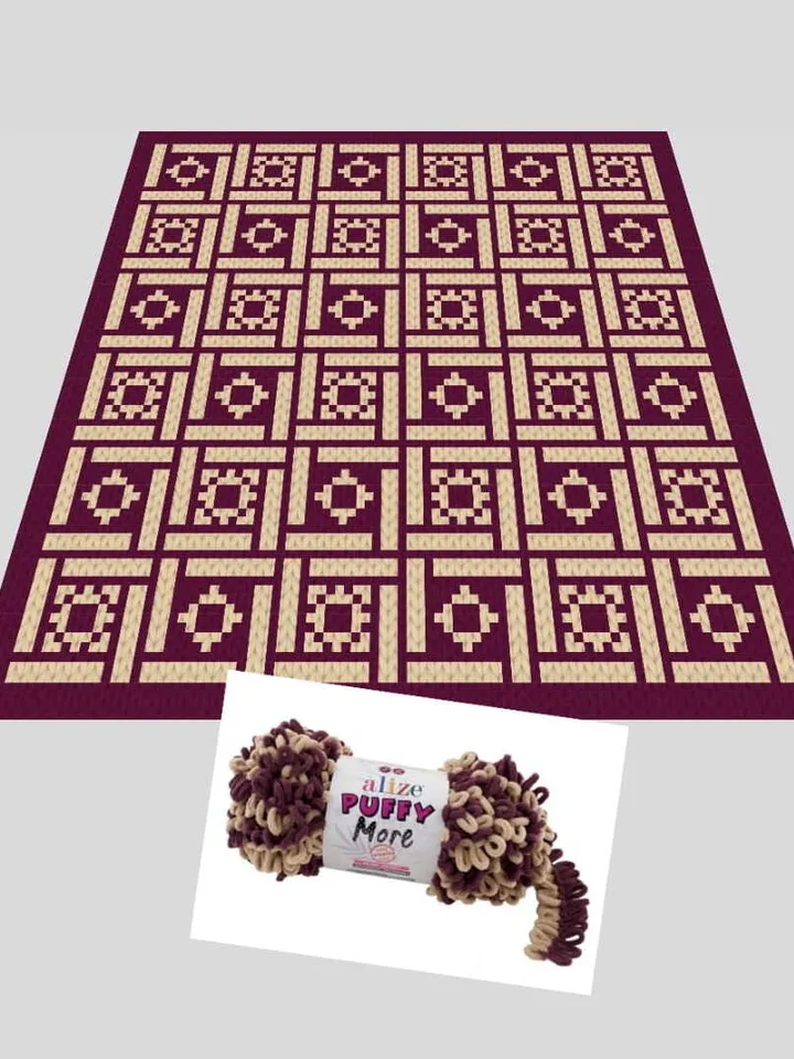 Loop yarn Finger knitted Patchwork Styled blanket pattern