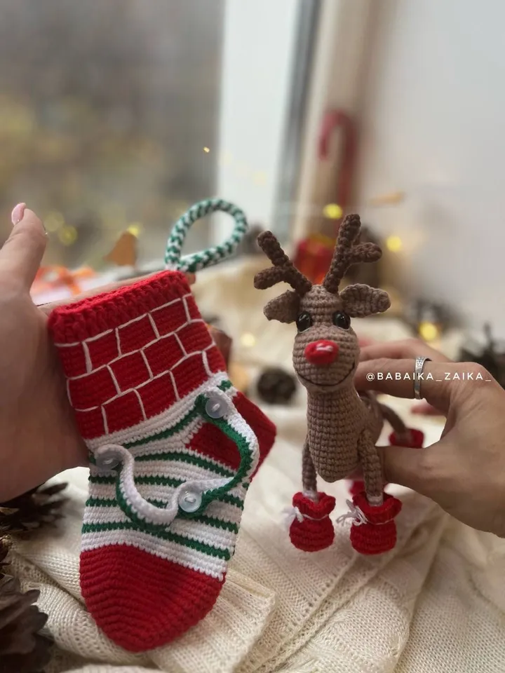 PDF Christmas Stocking, Christmas amigurumi pattern, Christmas ornament sock, Christmas decoration, Christmas crochet deer, Christmas animal