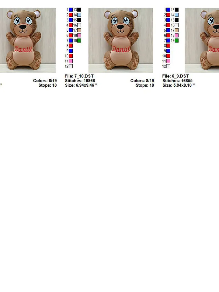 Bear Boy Stuffed ITH Pattern Machine embroidery design Bear Stuffed In The Hoop Machine embroidery design
