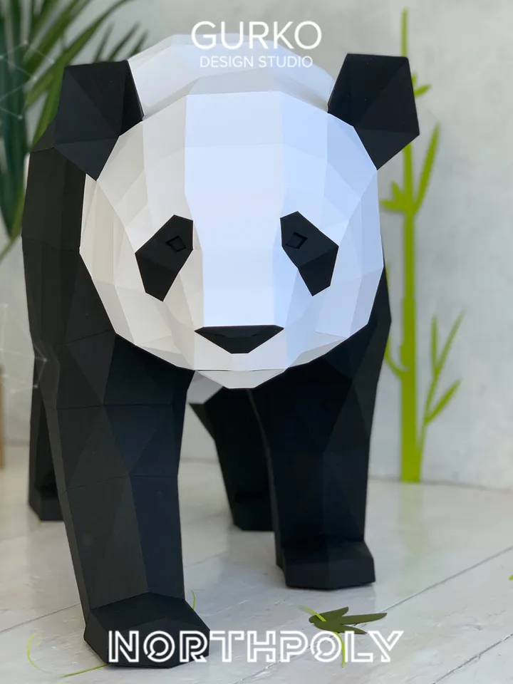 Walking Panda Bear Papercraft, Digital Template, PDF Download, Gurko, LowPoly, Pepakura, Origami Sculpture, Paper Party Decoration, DIY Gift