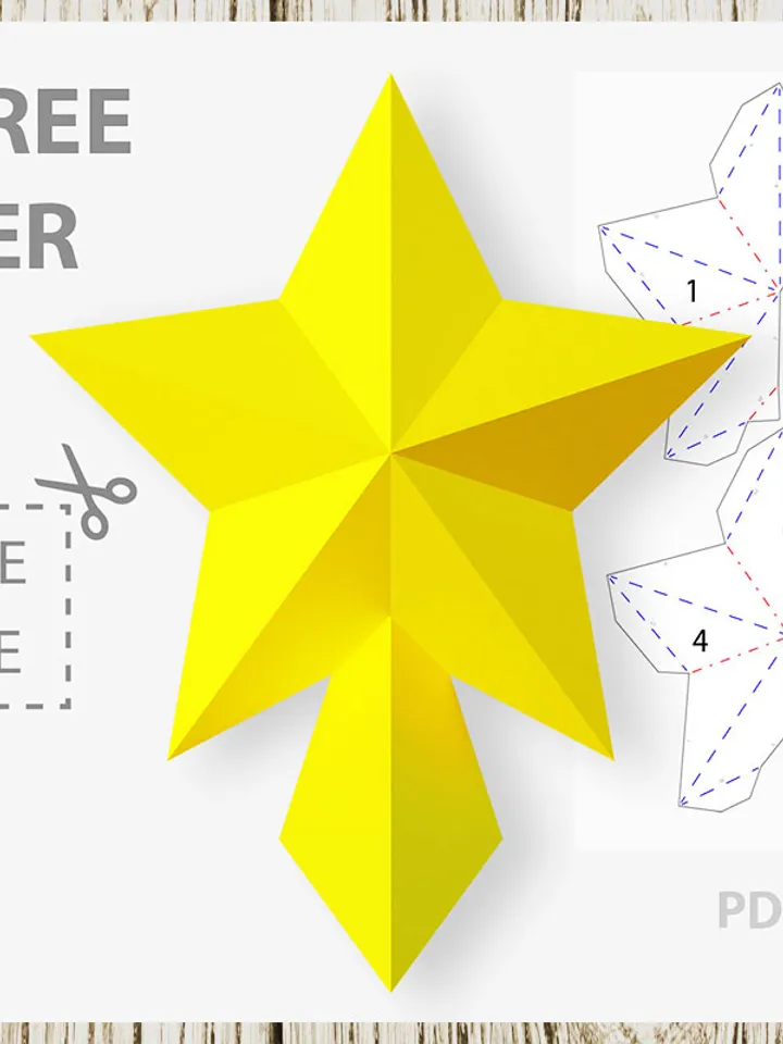 DIY Paper Star Tree Topper (5 sizes), Papercraft template