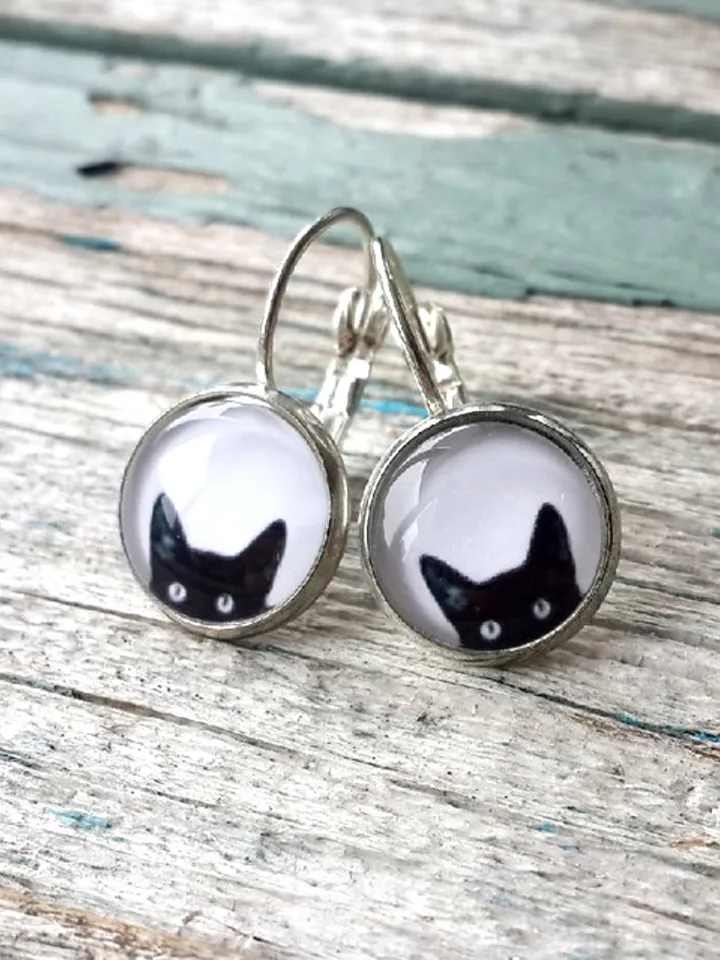 Black Cat Earrings Dangle