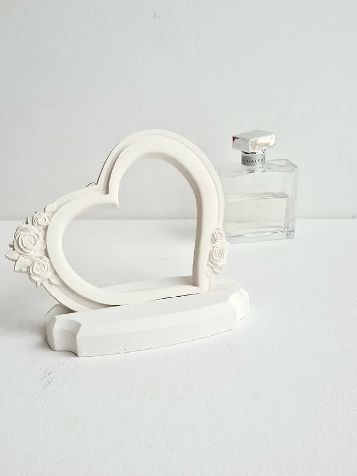 White shabby chic frame Heart frame with holder Wedding photo frame Desk frame