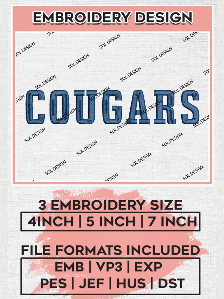 NCAA Cougars Team Word Logo Embroidery Design Files, NCAA BYU Cougars Machine Embroidery, NCAA Teams, 3 sizes, NCAA Machine embroidery designs, Digital Download
