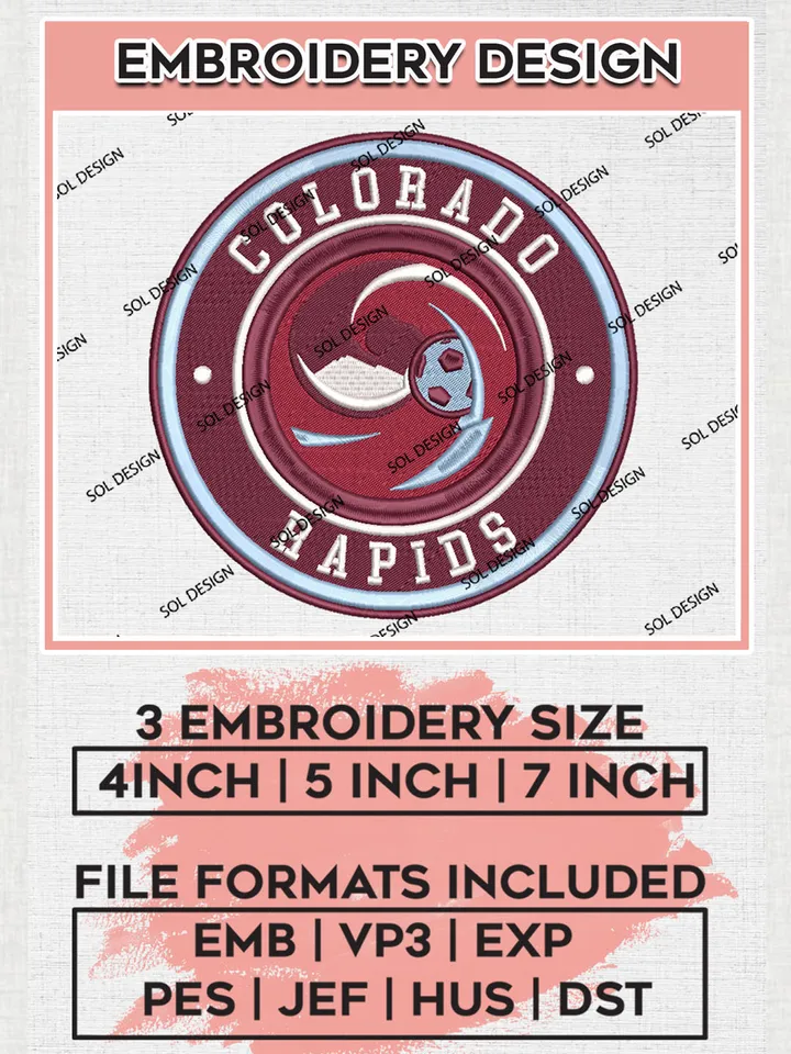 Colorado Rapids Soccer Team Logo Embroidery Design, MLS Colorado Rapids Logo Embroidery Files, Soccer Team Machine Embroidery, Machine Embroidery Design