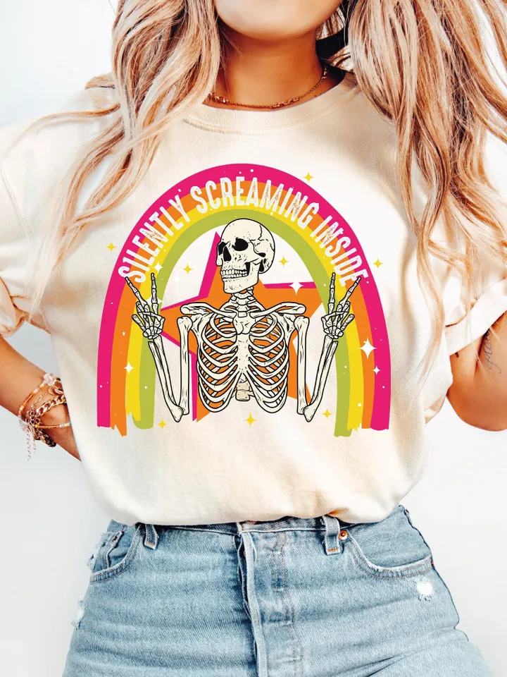 Silently Screaming Png Dead Inside but Also Love Rainbows PNG | Trending PNG | Funny PNG | Funny Mental Health Design | Anxiety Funny Design